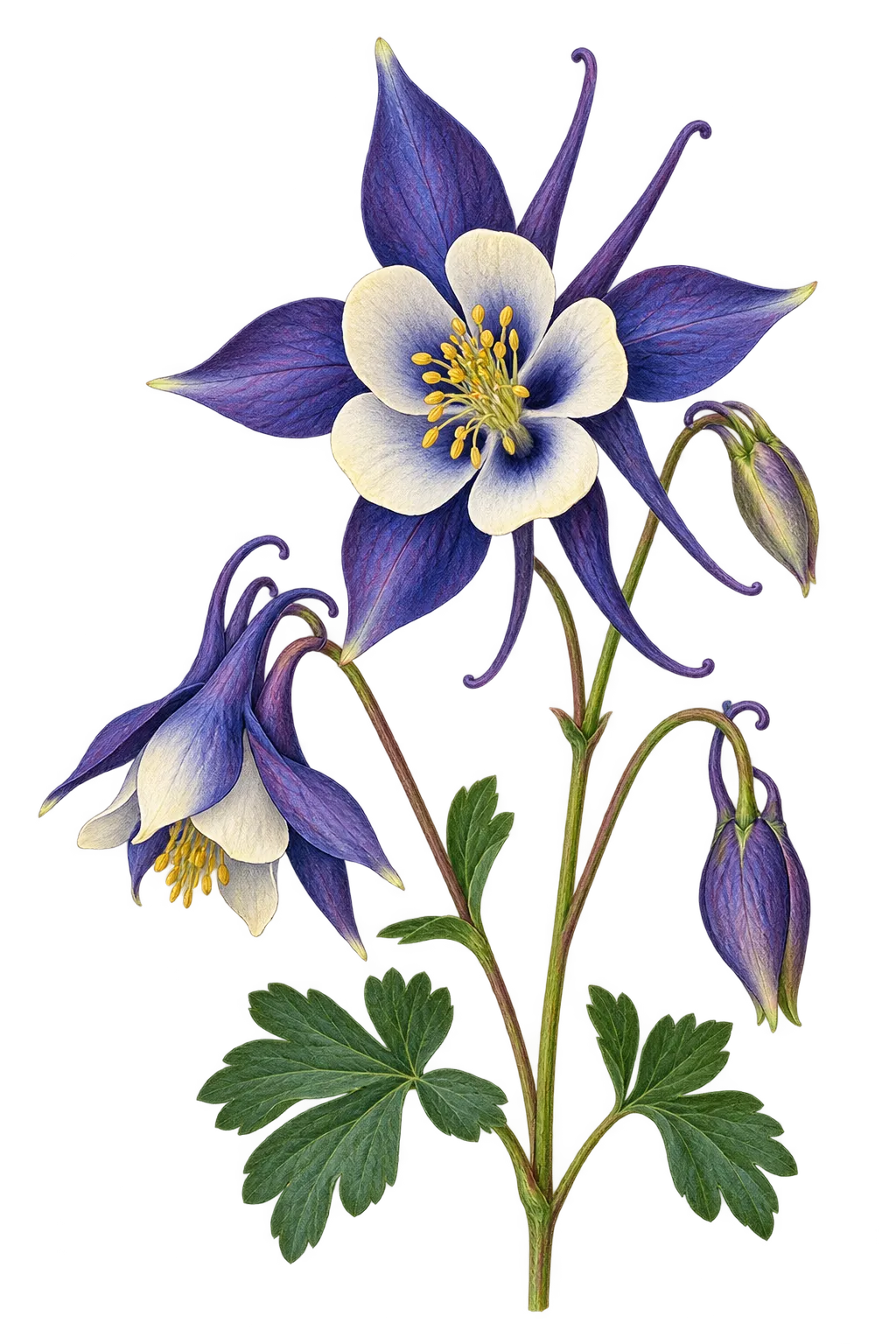 Botanical artwork associated with columbine (Aquilegia L.)