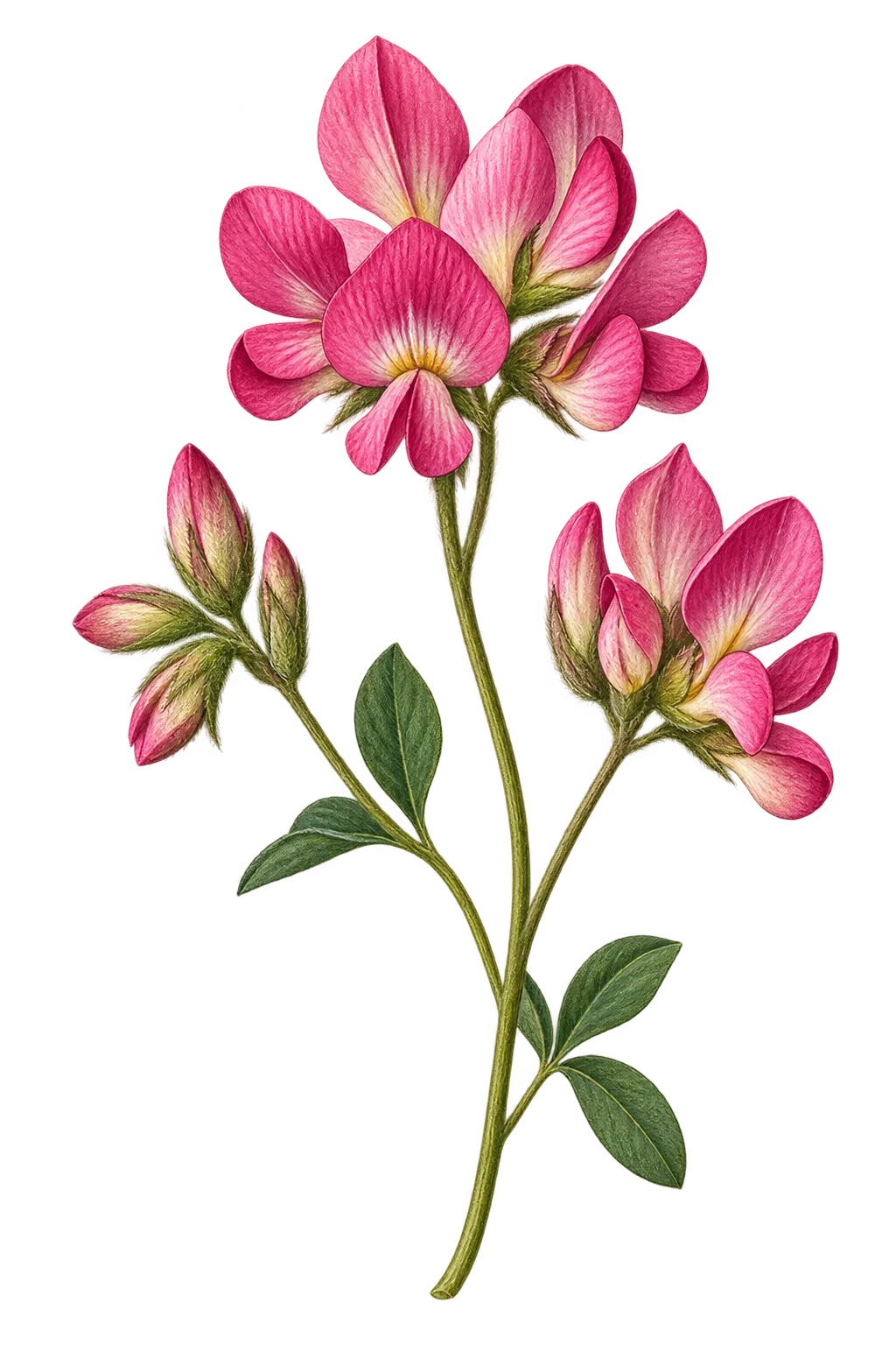 Botanical artwork associated with rosy bird's-foot trefoil (Hosackia rosea Eastw.)