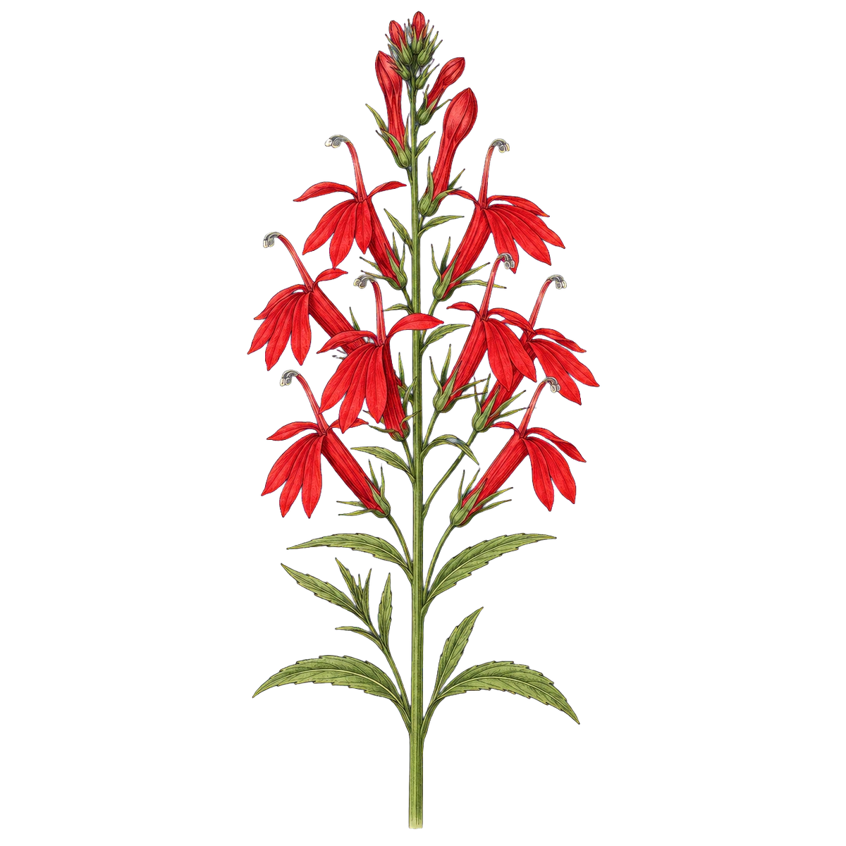 Botanical artwork associated with cardinalflower (Lobelia cardinalis L.)