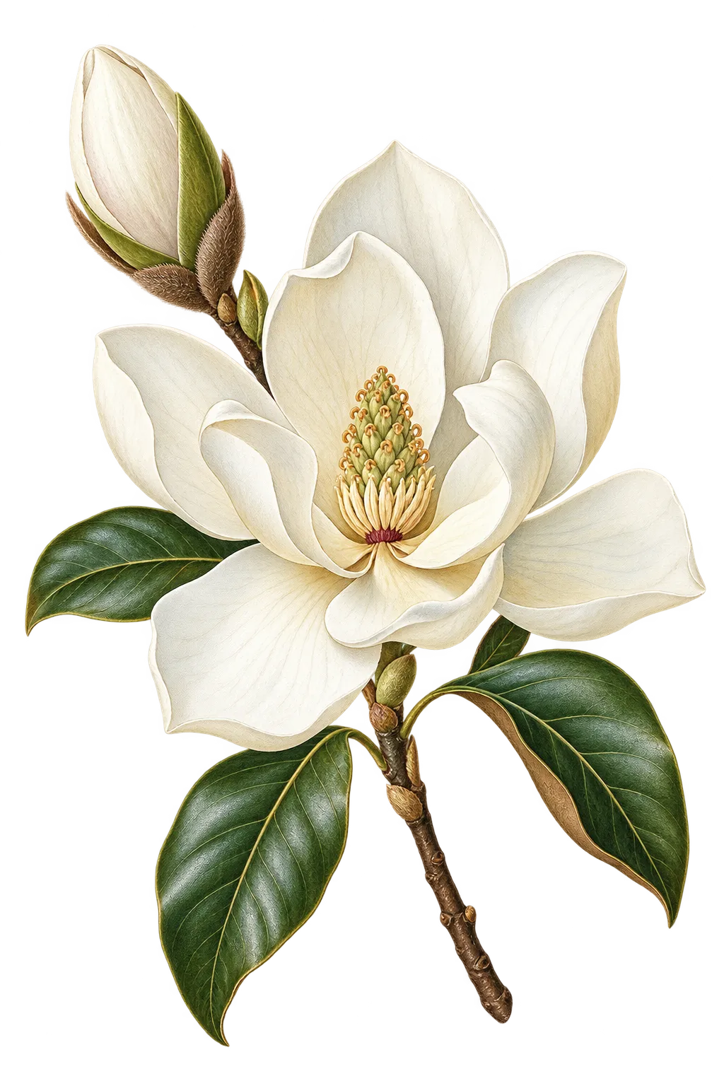 Botanical artwork associated with magnolia (Magnolia Plum. ex L.)