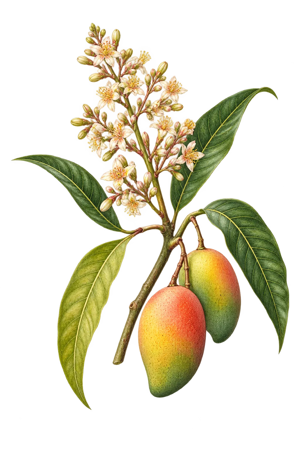 Botanical artwork associated with mango (Mangifera indica L.)