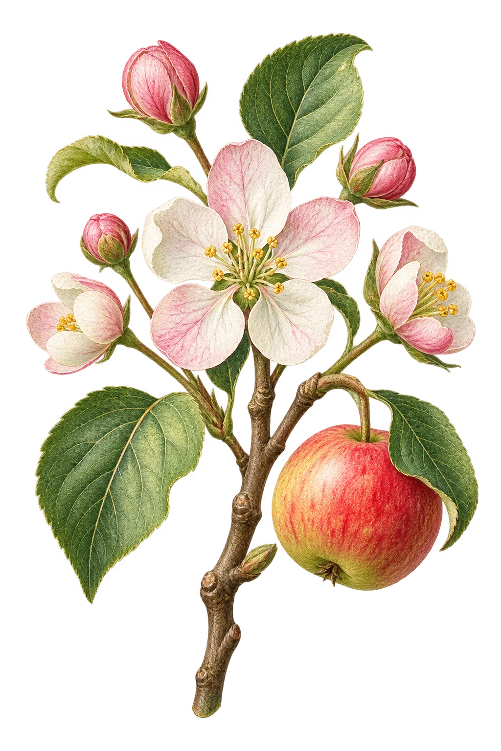 Botanical artwork associated with apple (Malus Mill.)