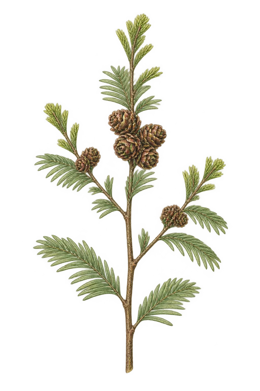 Botanical artwork associated with dawn redwood (Metasequoia glyptostroboides Hu & W.C.Cheng)