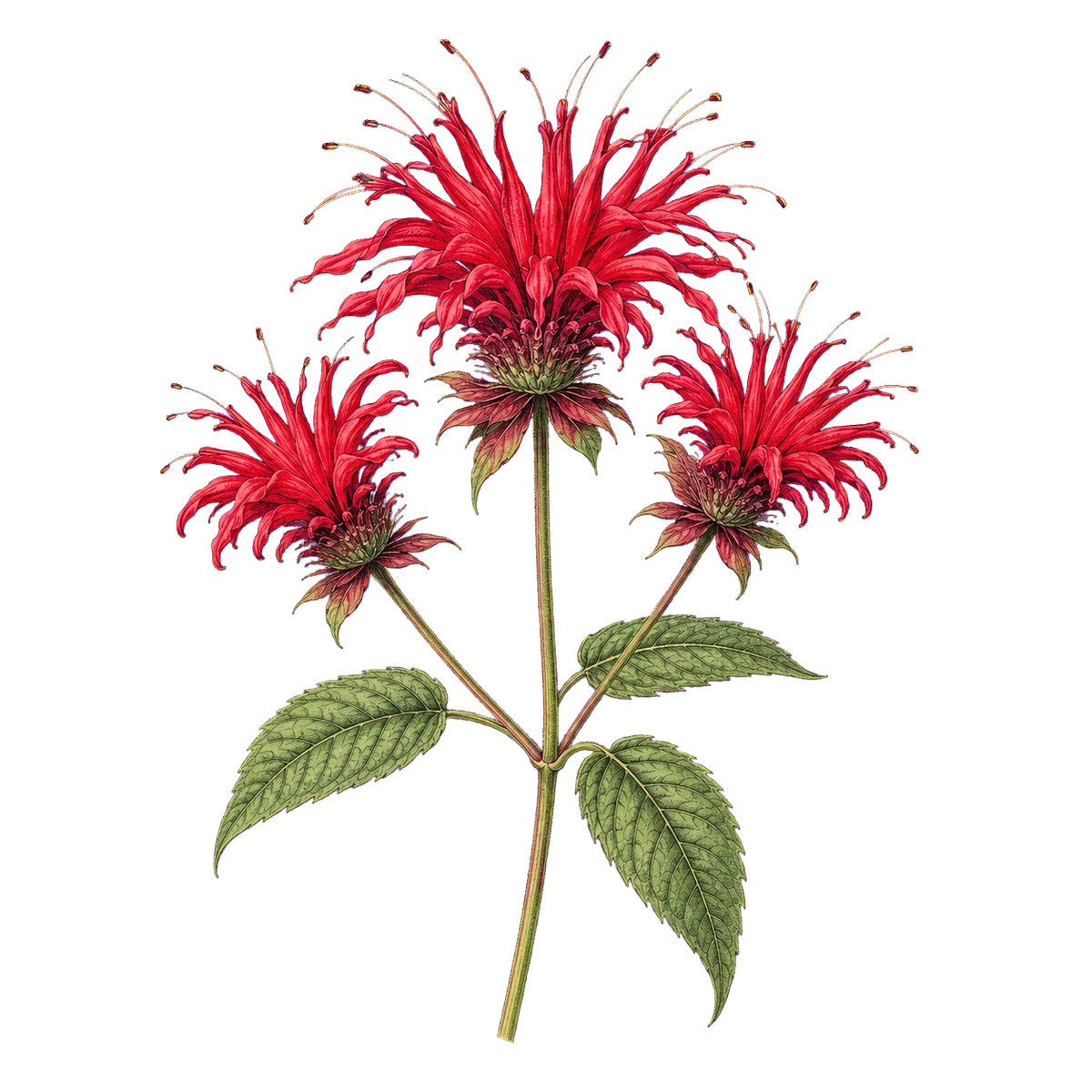 Botanical artwork associated with scarlet beebalm (Monarda didyma L.)