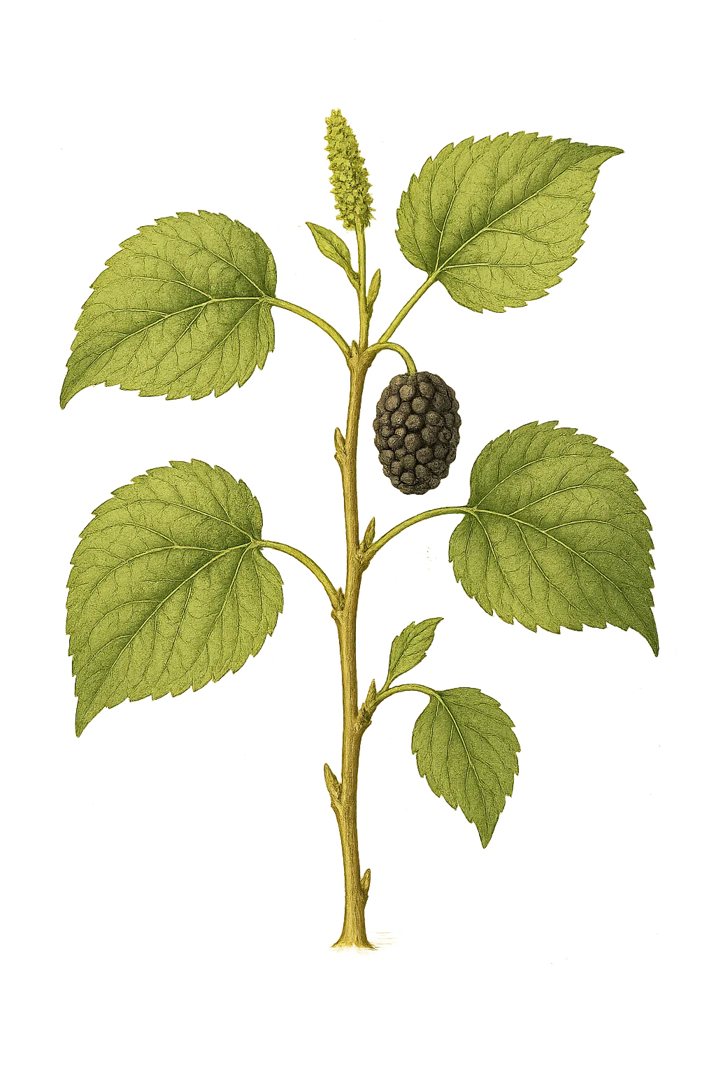 Botanical artwork associated with black mulberry (Morus nigra L.)