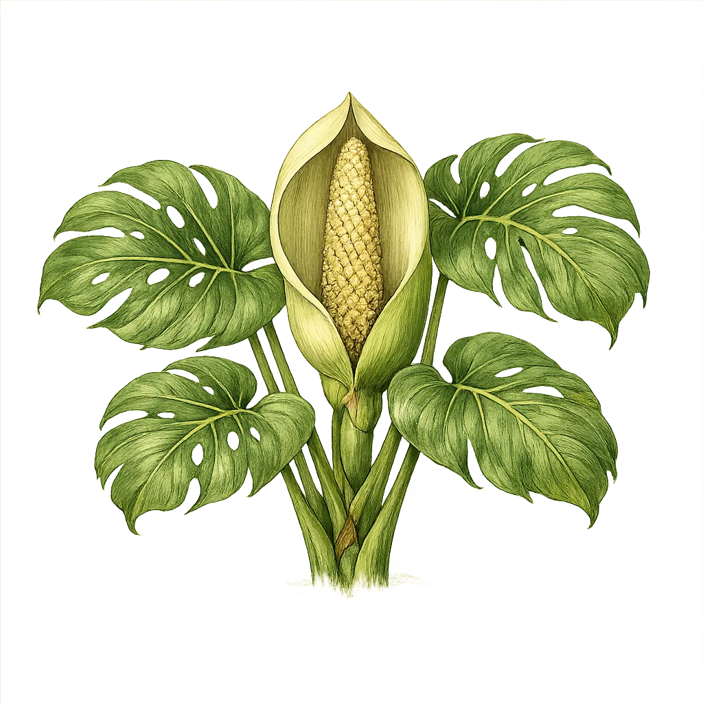 Botanical artwork associated with monstera (Monstera Adans.)