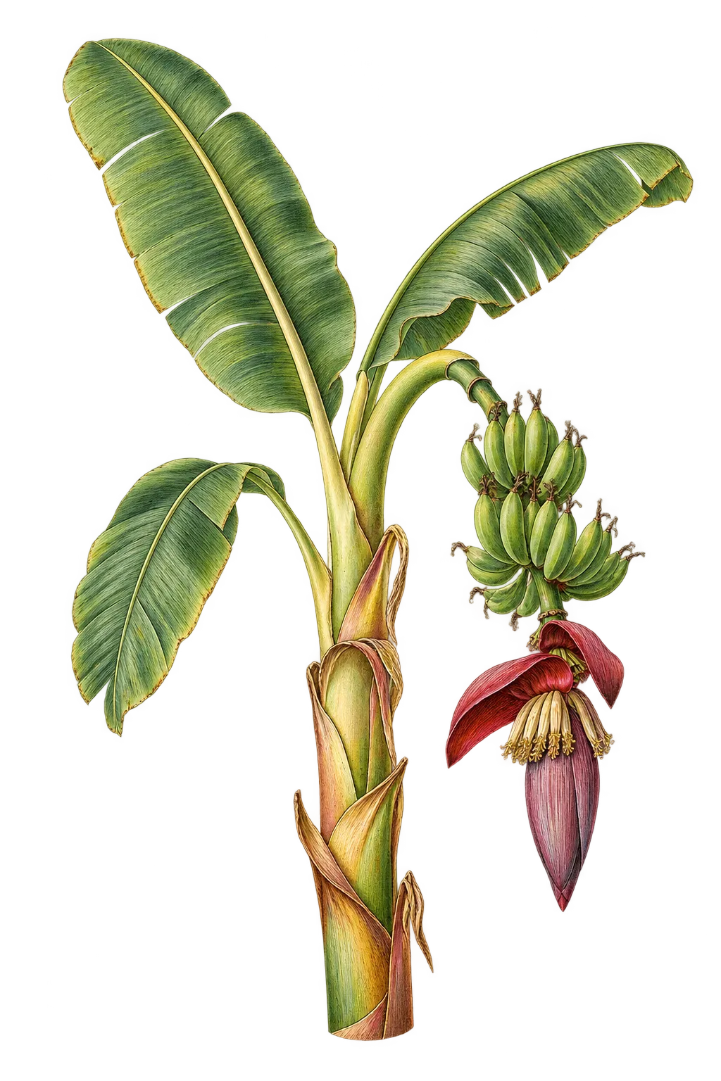 Botanical artwork associated with banana (Musa balbisiana Colla)