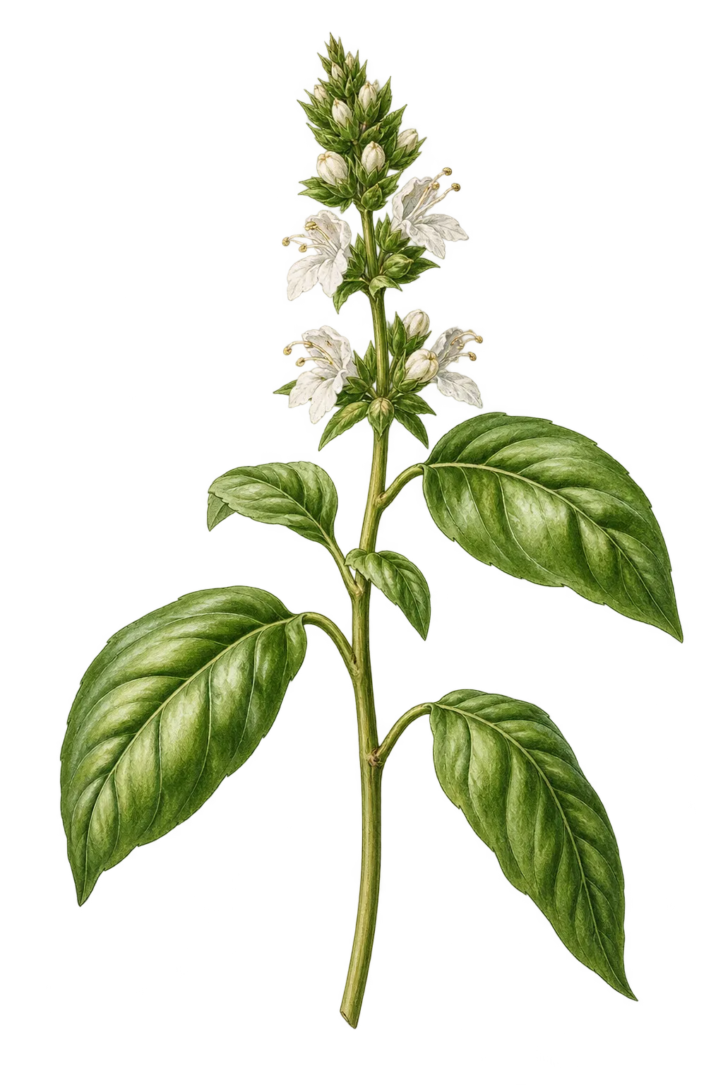 Botanical artwork associated with basil (Ocimum L.)