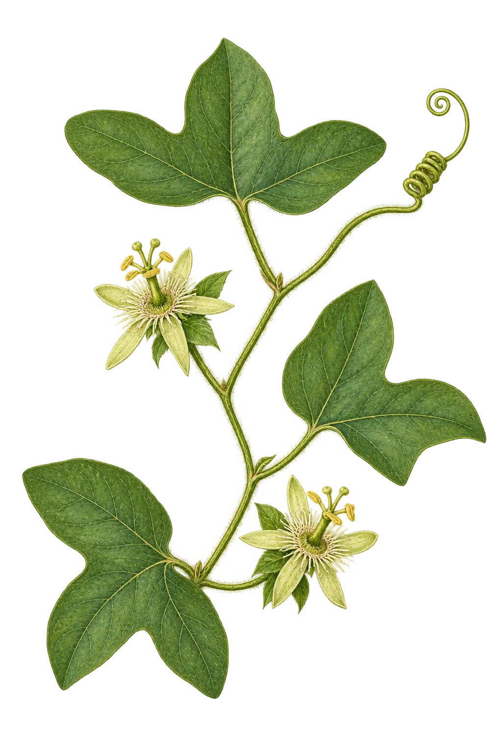 Botanical artwork associated with bracted passionflower (Passiflora affinis Engelm.)