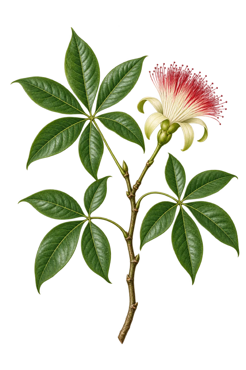 Botanical artwork associated with Guiana-chestnut (Pachira aquatica Aubl.)