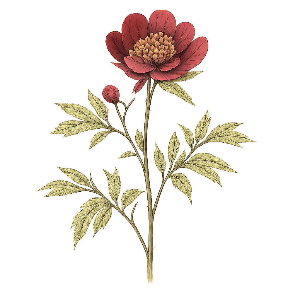 Botanical artwork associated with California peony (Paeonia californica Nutt.)