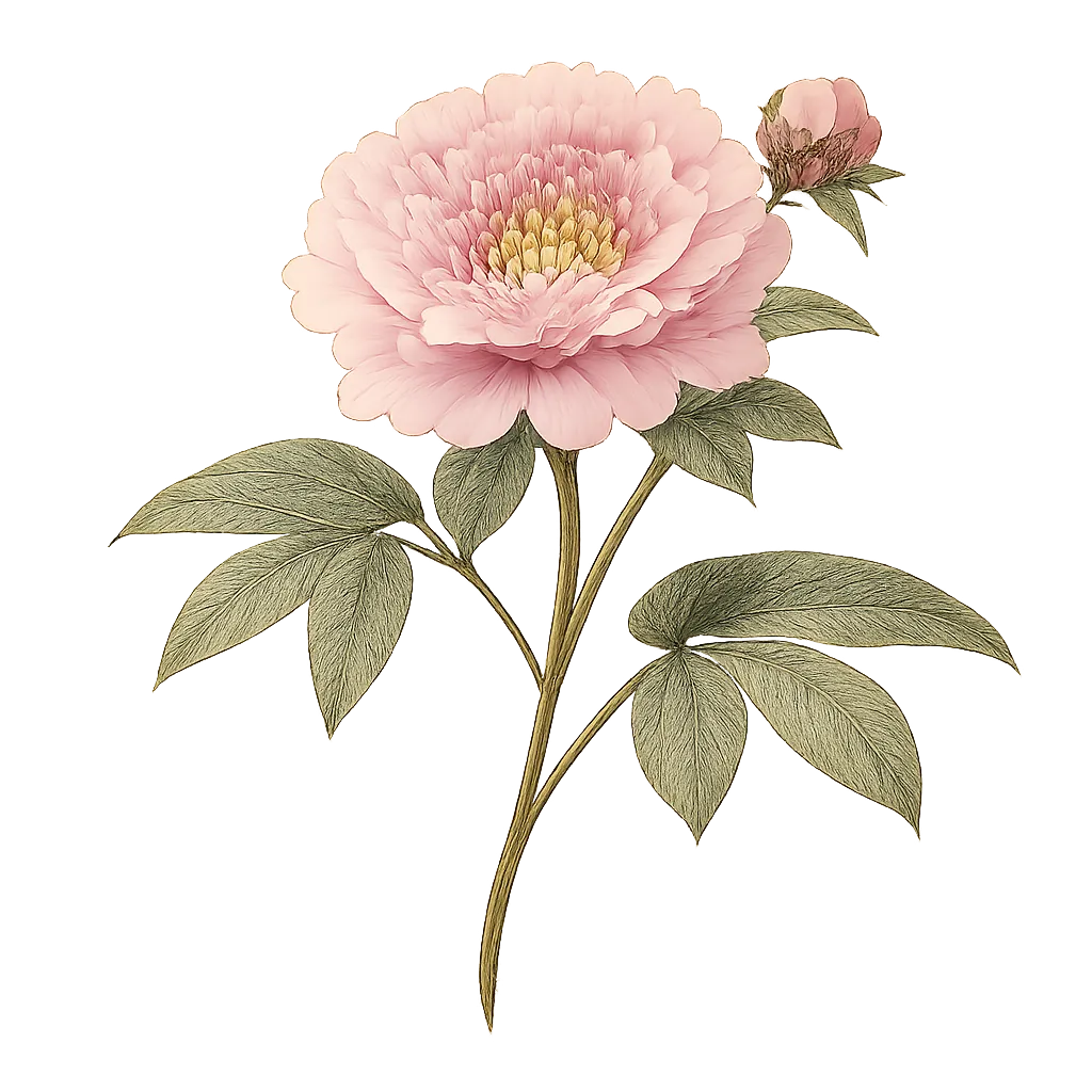 Botanical artwork associated with Chinese peony (Paeonia lactiflora Pall.)