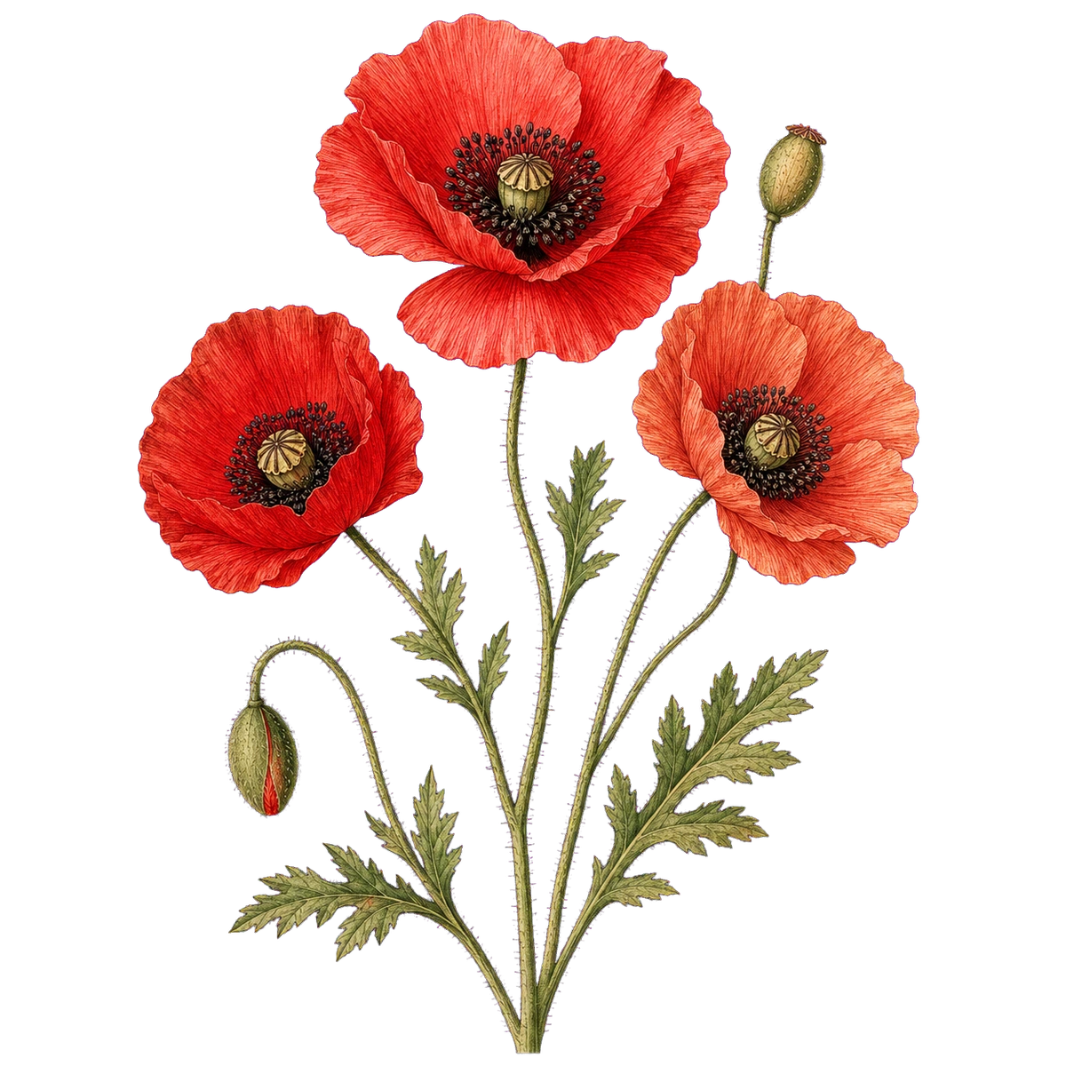 Botanical artwork associated with poppy (Papaver L.)