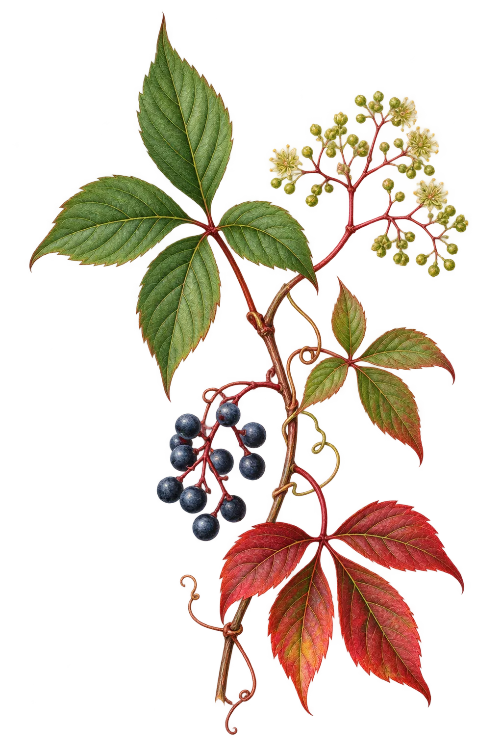 Botanical artwork associated with Virginia creeper (Parthenocissus quinquefolia (L.) Planch.)
