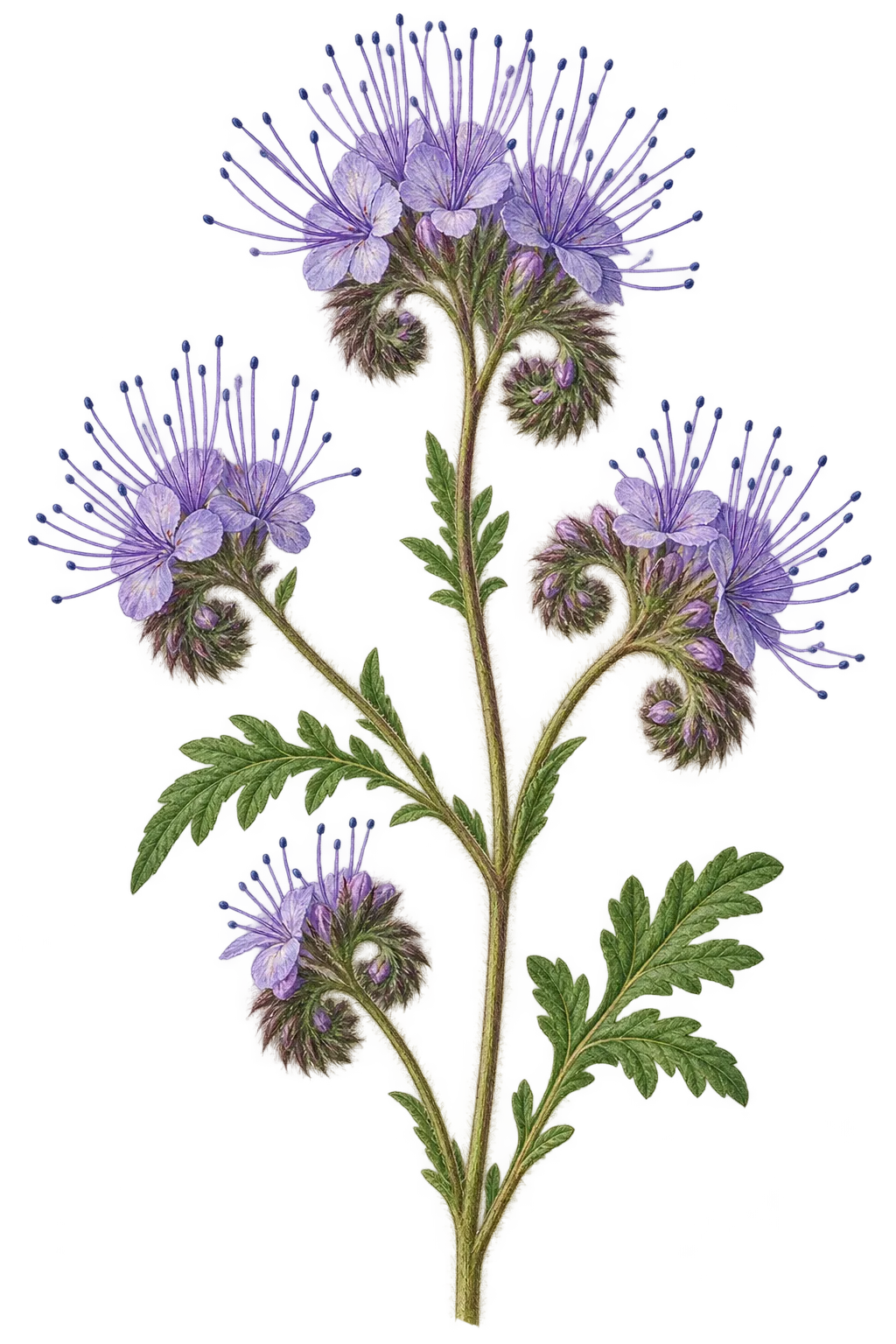 Botanical artwork associated with phacelia (Phacelia Juss.)