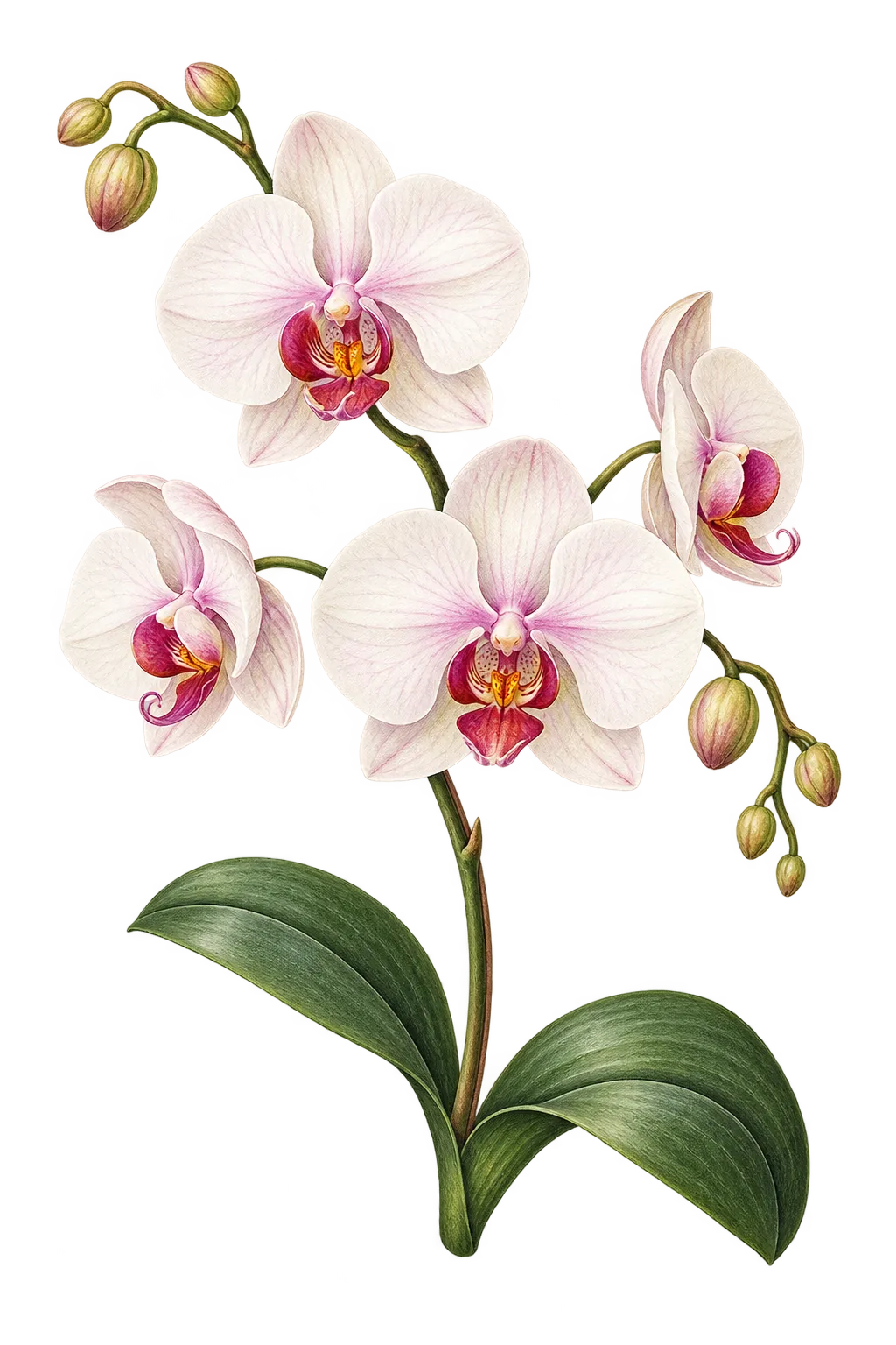 Botanical artwork associated with moth orchid (Phalaenopsis Blume)