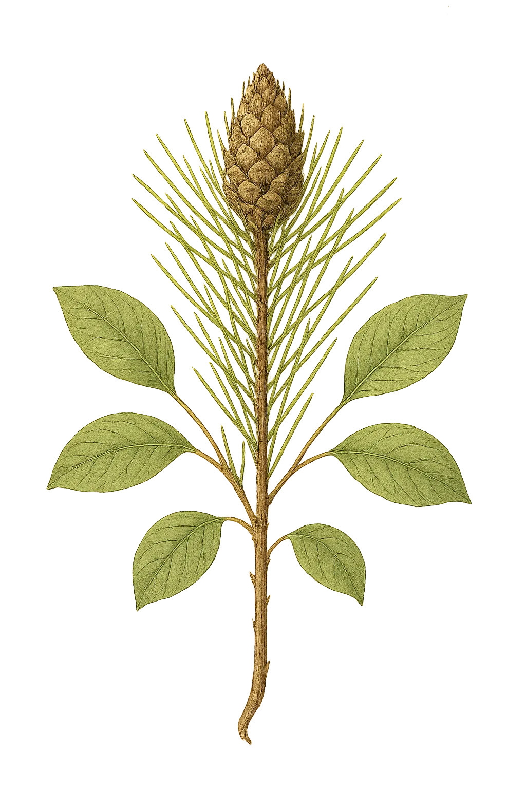 Botanical artwork associated with Afghan pine (Pinus brutia var. eldarica (Medw.) Silba)