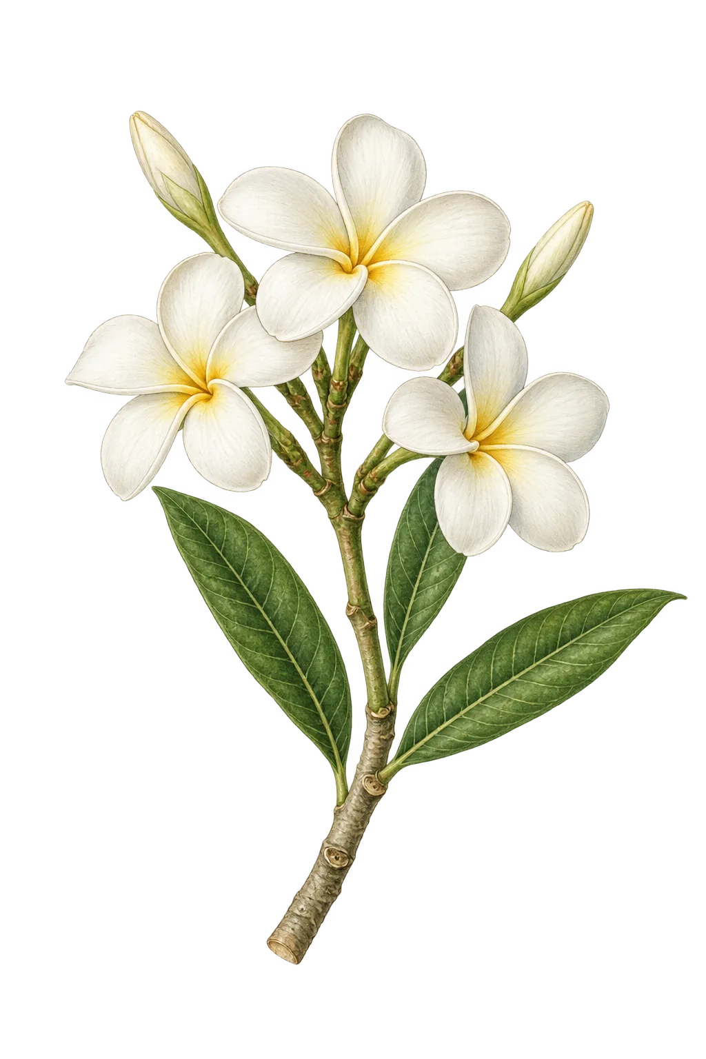 Botanical artwork associated with nosegaytree (Plumeria alba L.)
