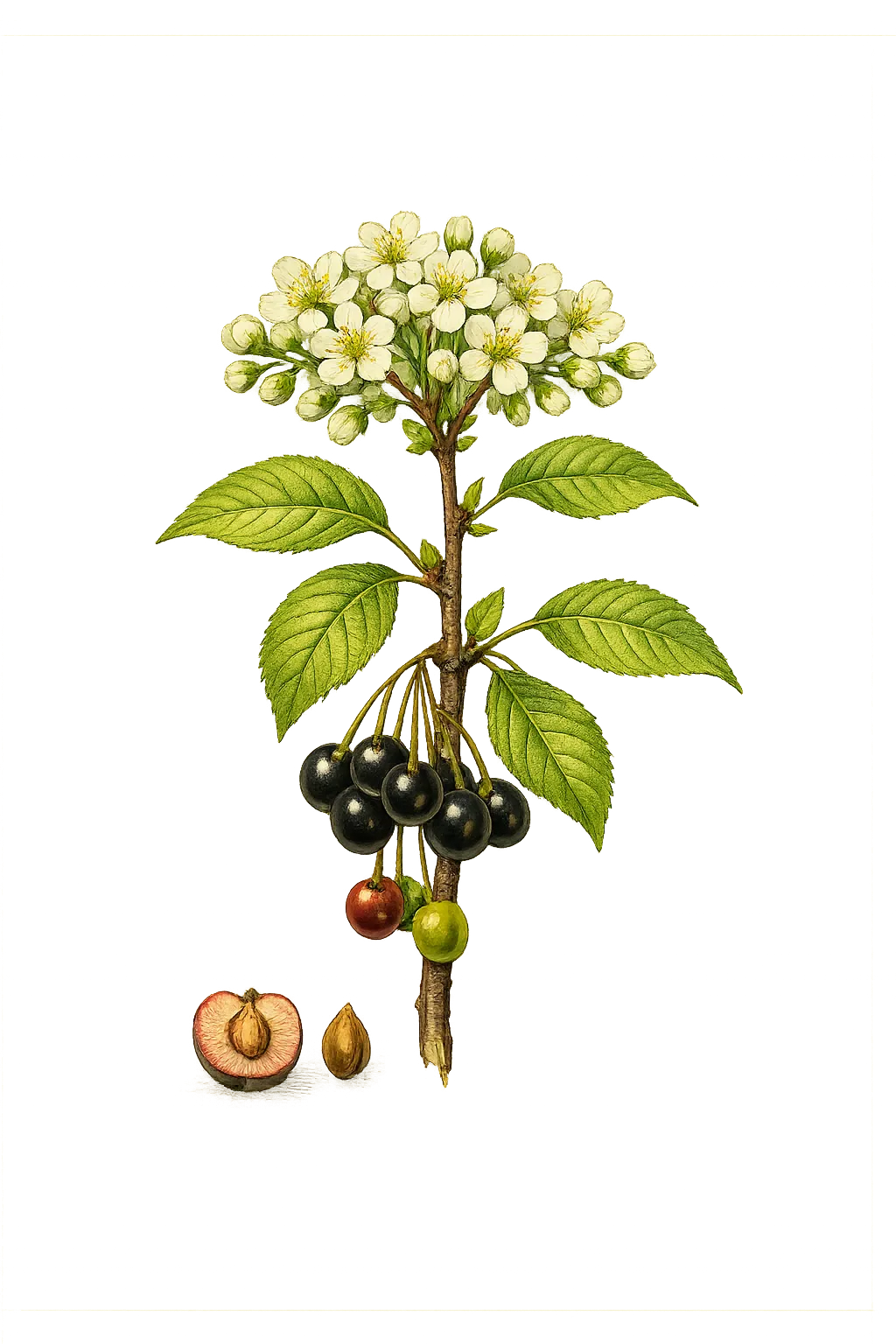 Botanical artwork associated with black cherry (Prunus serotina Ehrh.)
