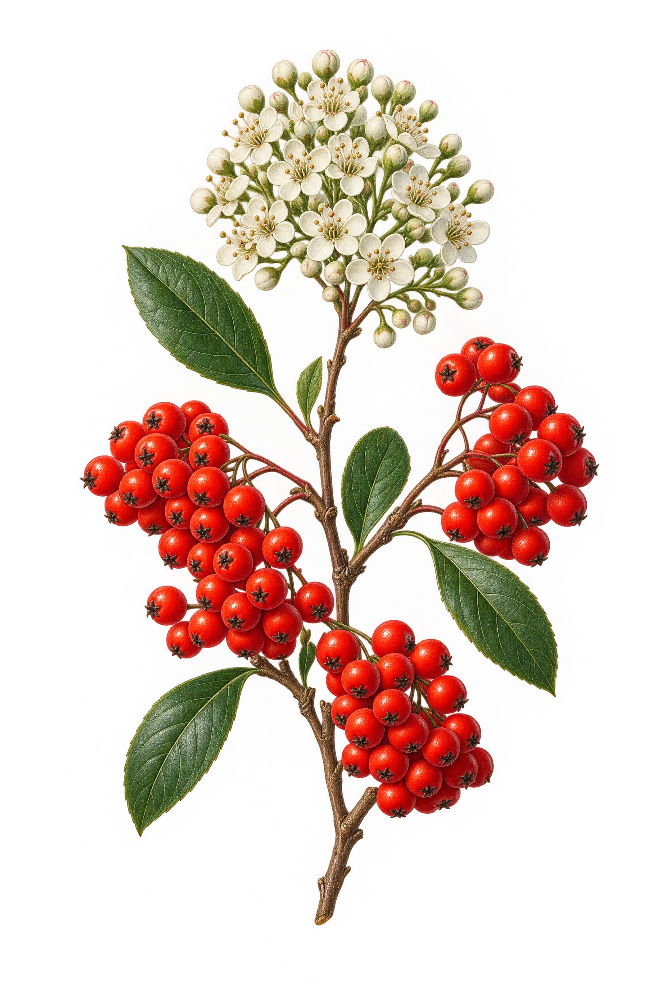 Botanical artwork associated with scarlet firethorn (Pyracantha coccinea M.Roem.)