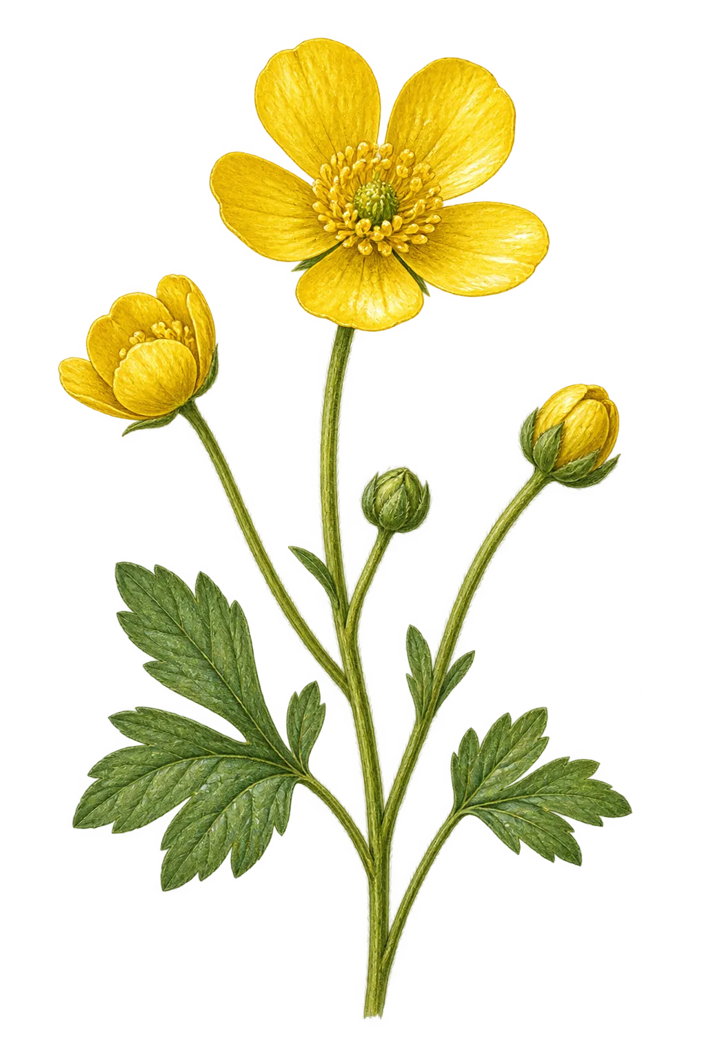 Botanical artwork associated with littleleaf buttercup (Ranunculus abortivus L.)