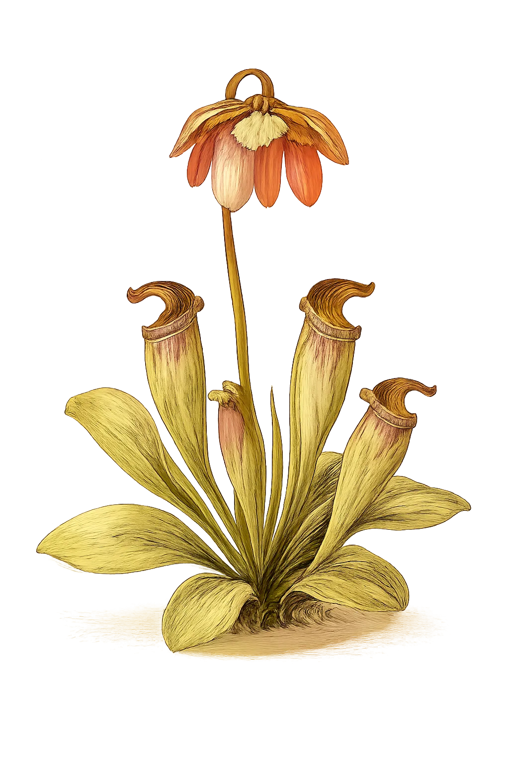 Botanical artwork associated with pitcherplant (Sarracenia ×ahlesii C.R.Bell & Case)