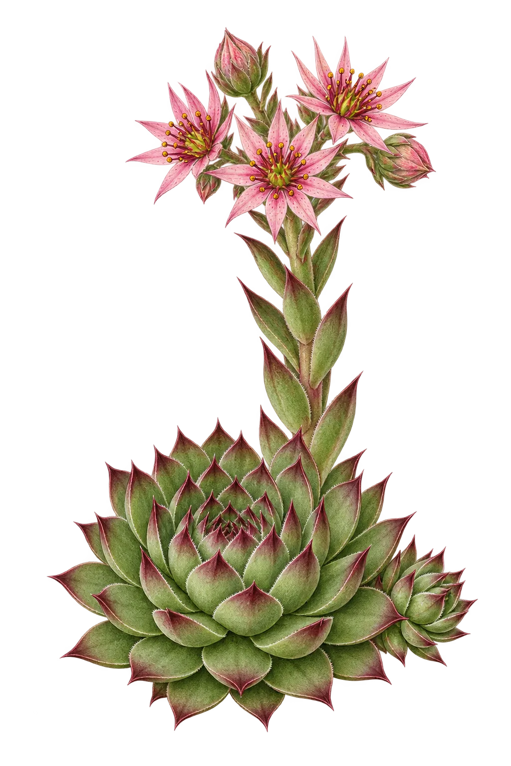 Botanical artwork associated with houseleek (Sempervivum L.)