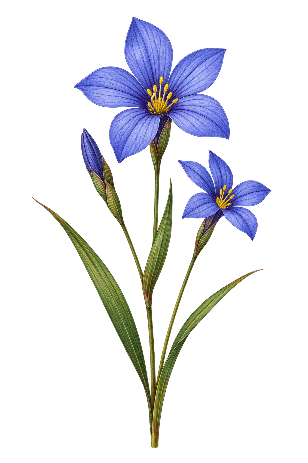 Botanical artwork associated with Hawai'i blue-eyed grass (Sisyrinchium acre H.Mann)