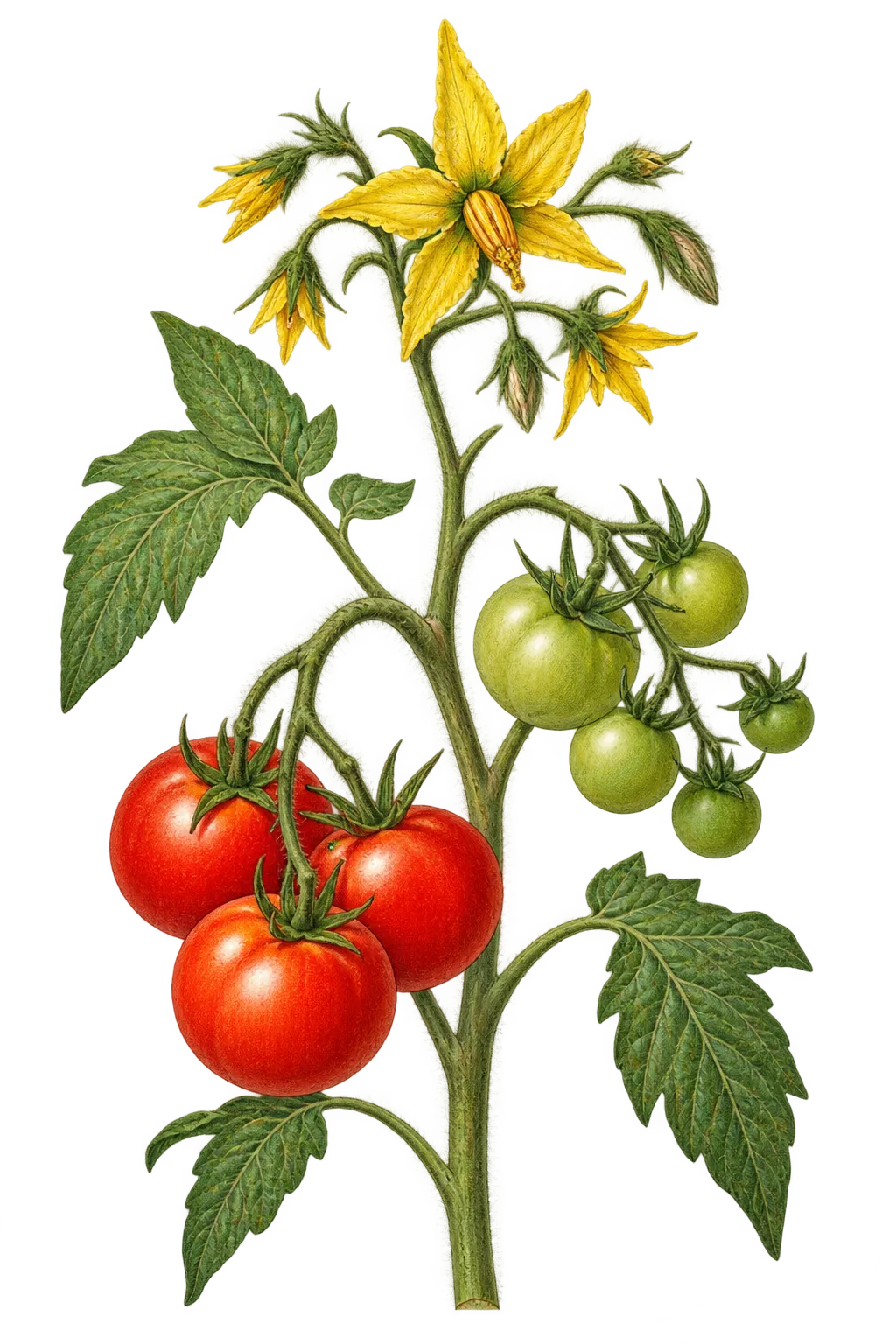 Botanical artwork associated with garden tomato (Solanum lycopersicum L.)