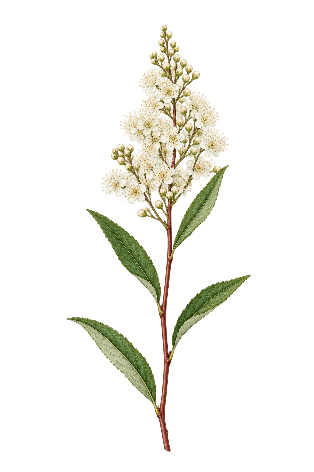 Botanical artwork associated with white meadowsweet (Spiraea alba Du Roi)