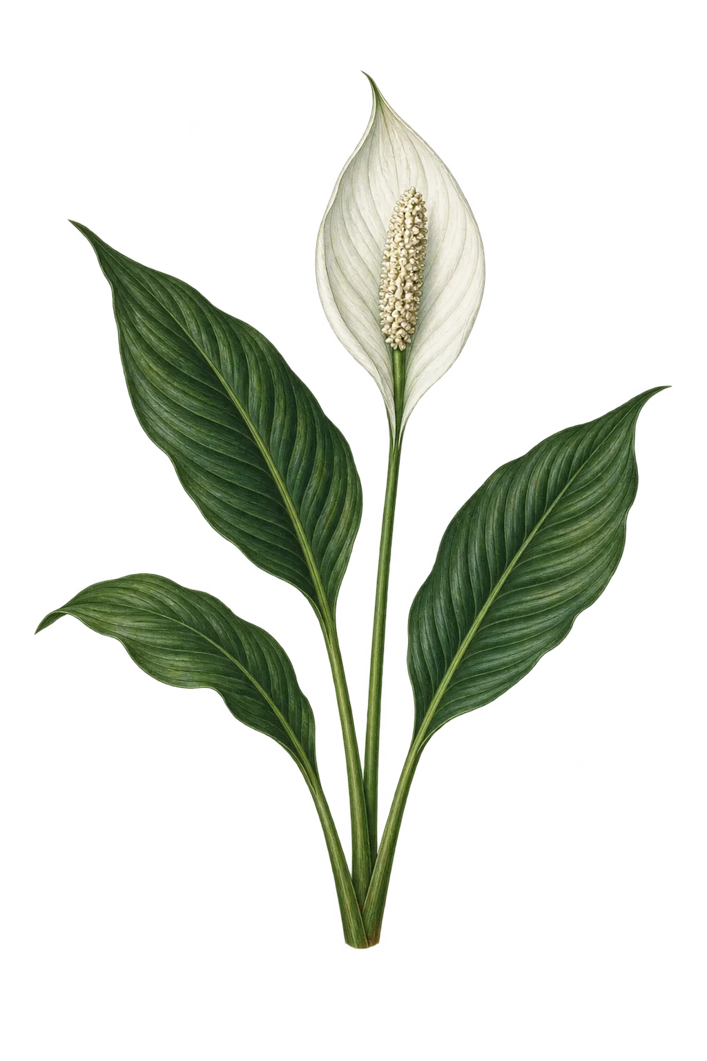 Botanical artwork associated with spathiphyllum (Spathiphyllum Schott)