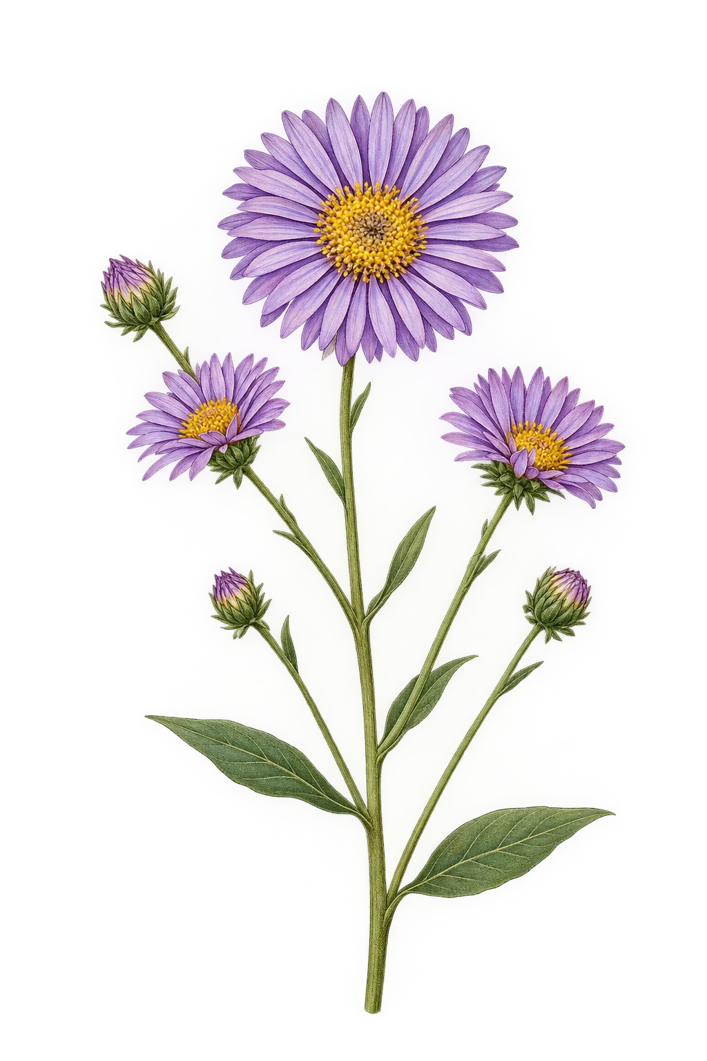 Botanical artwork associated with aster (Aster L.)