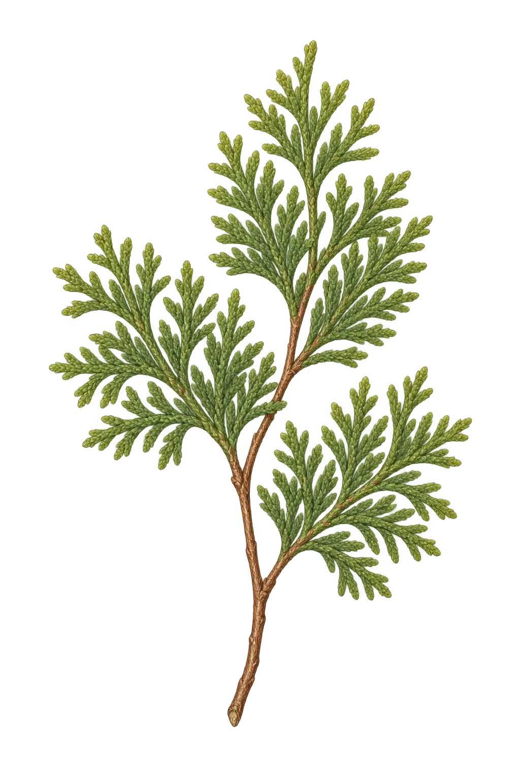 Botanical artwork associated with arborvitae (Thuja occidentalis L.)