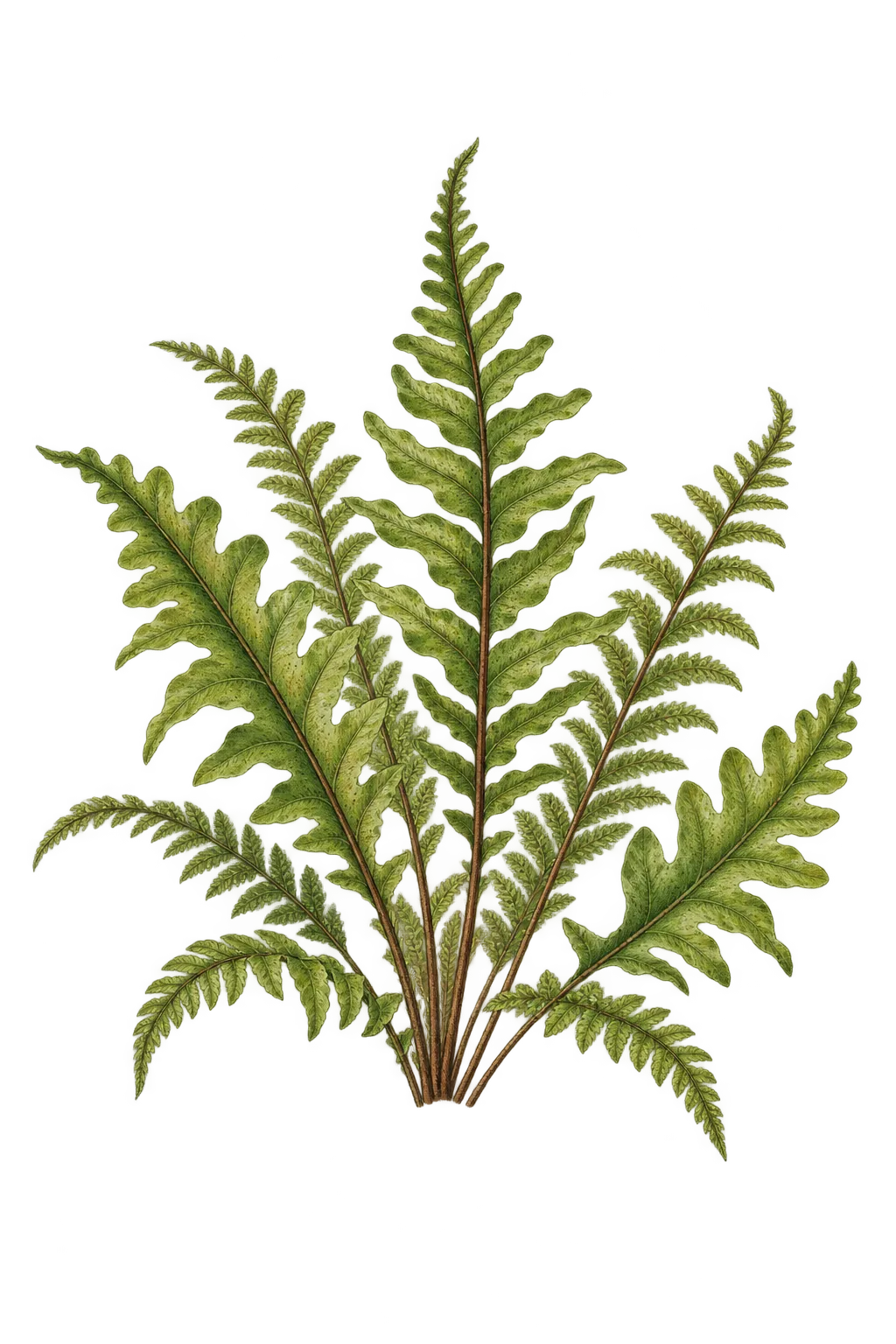 Botanical artwork associated with winged bristle fern (Trichomanes alatum Sw.)