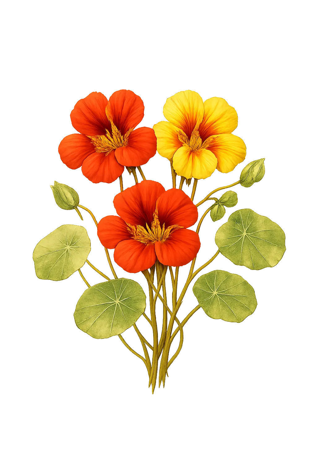 Botanical artwork associated with nasturtium (Tropaeolum majus L.)