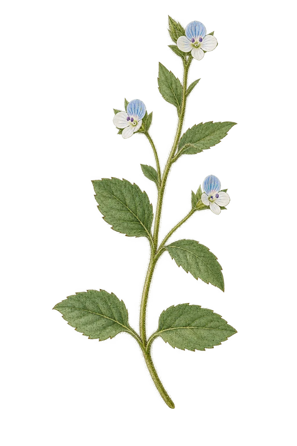 Botanical artwork associated with green field speedwell (Veronica agrestis L.)