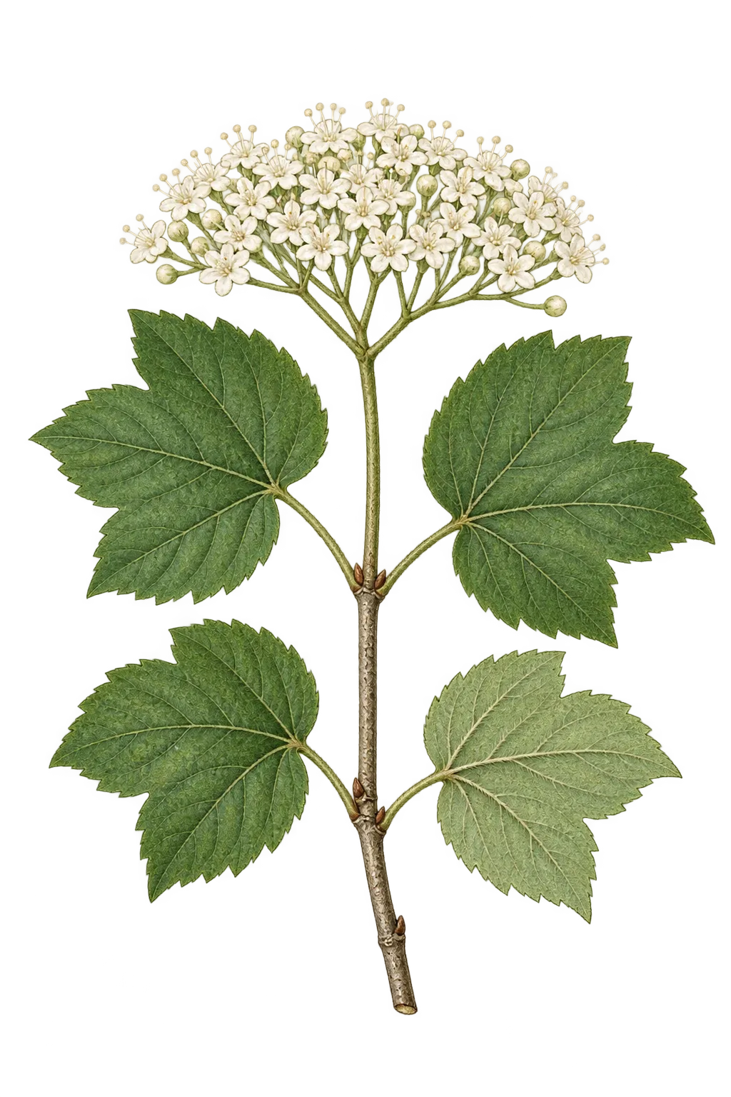 Botanical artwork associated with mapleleaf viburnum (Viburnum acerifolium L.)