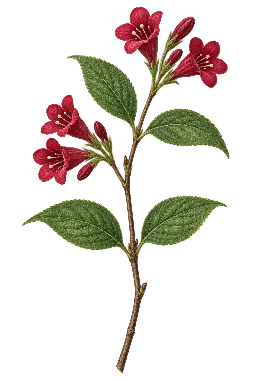 Botanical artwork associated with crimson weigela (Weigela floribunda (Siebold & Zucc.) K.Koch)