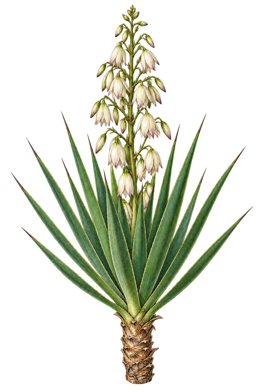 Botanical artwork associated with aloe yucca (Yucca aloifolia L.)