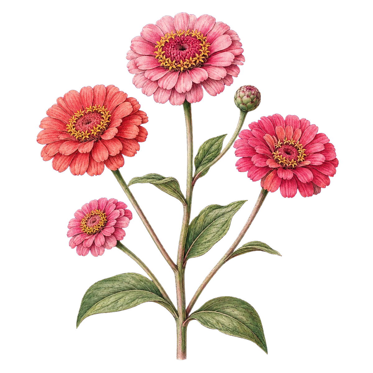 Botanical artwork associated with elegant zinnia (Zinnia elegans Jacq.)