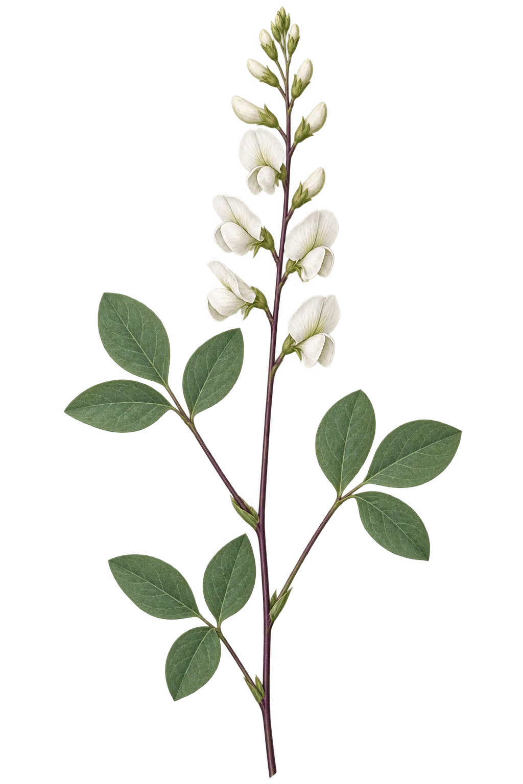 Botanical artwork associated with white wild indigo (Baptisia alba (L.) R.Br.)