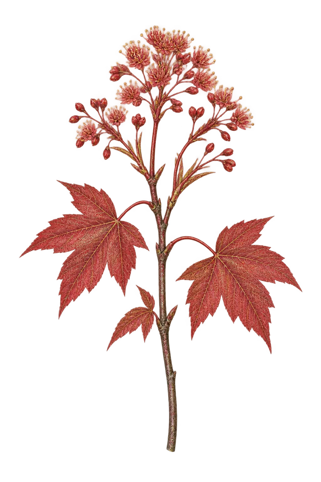 Botanical artwork associated with red maple (Acer rubrum L.)