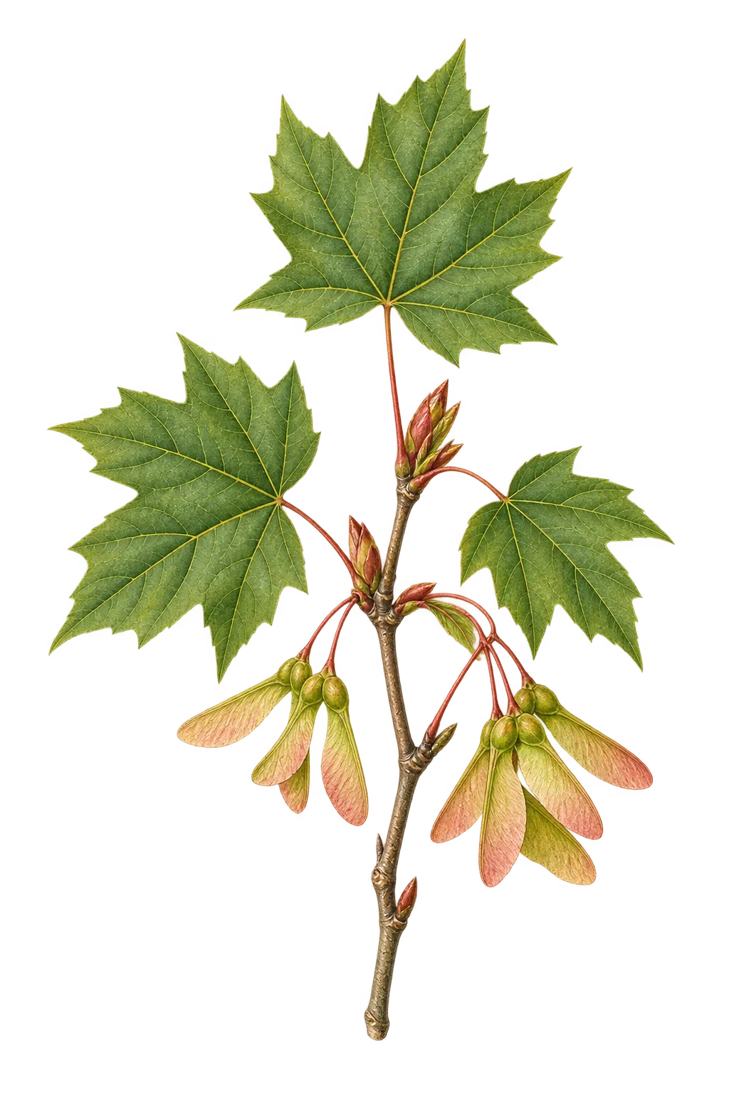 Botanical artwork associated with sugar maple (Acer saccharum Marshall)